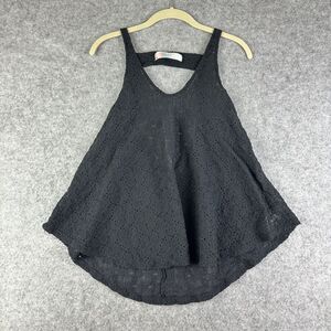 Free People Beach Top Womens S Black Eyelet Lace Tank Overlay Cut Out Back Swim*